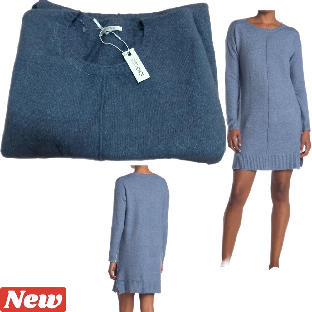 🛑CLEARANCE‼️ 🆕 STITCHDROP Center Seam Side Slit Sweater Dress periwinkle - Picture 5 of 13